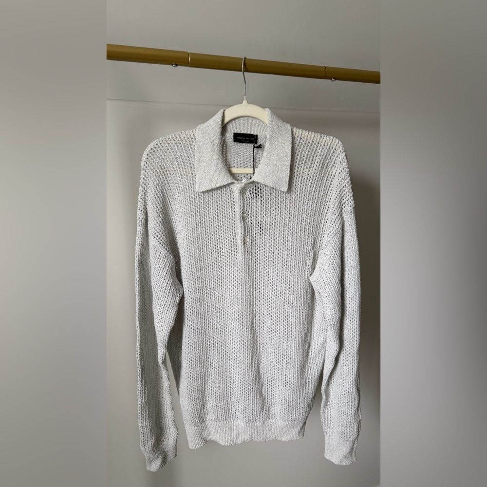 Roberto Collina Gray Knit Sheer Polo Sweater